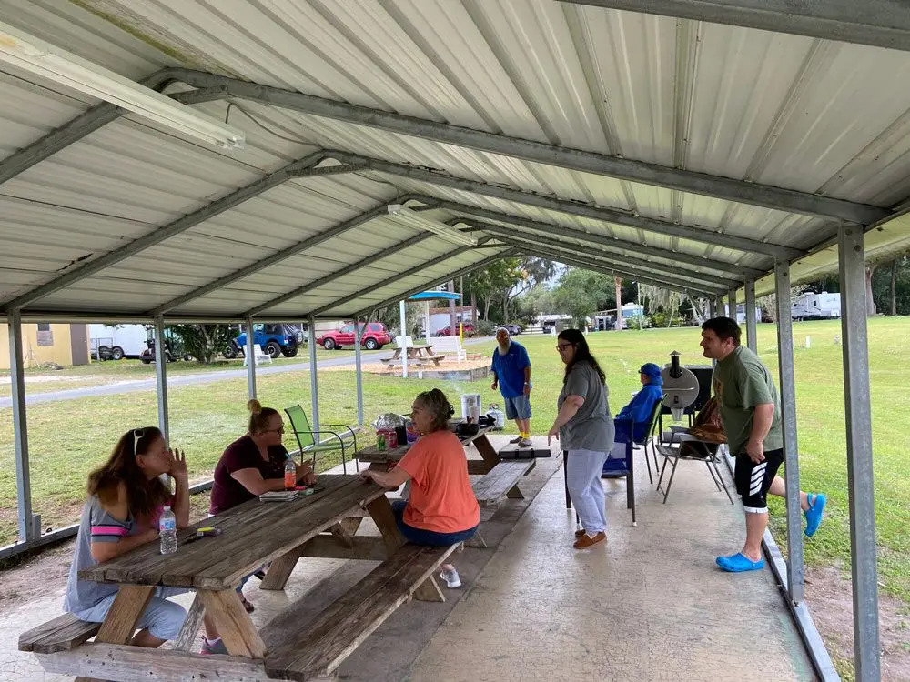 Residents gathered under the pavilion for a community get-together