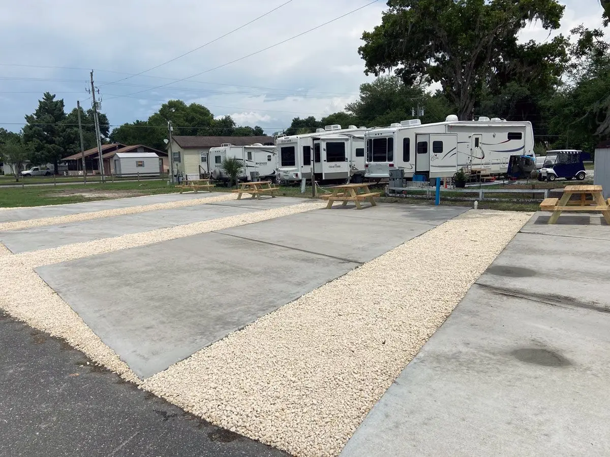 Newly upgraded full-hookup RV sites at Sunny Shores in Lake Panasoffkee, FL